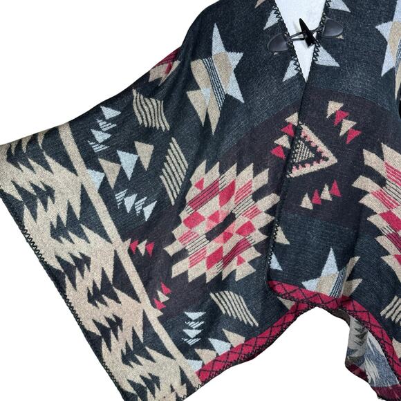 Soft Surroundings Aztec Print Poncho Women's One Size Western Cozy Outdoor Boho - Picture 2 of 6